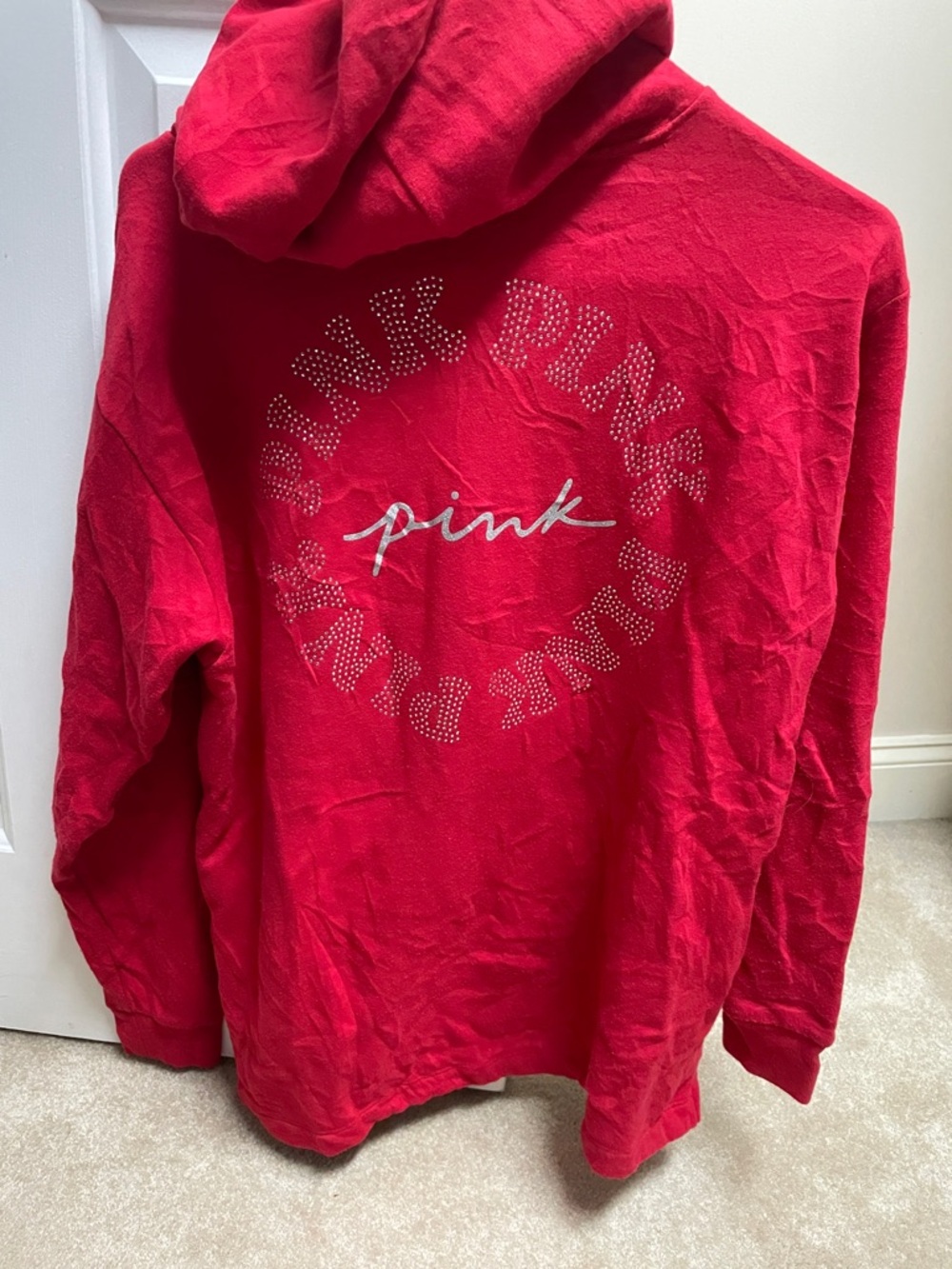 PINK Victoria's Secret Red Rhinestone Logo Pullover